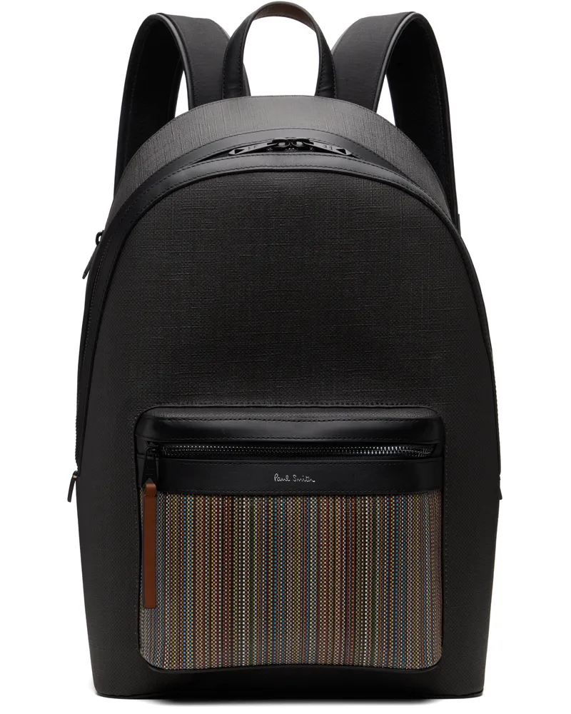 Paul Smith Black Coated Canvas Signature Stripe Pocket Backpack Pr