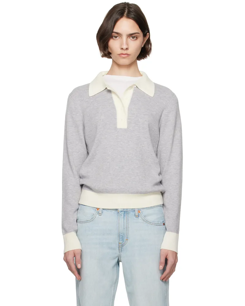 RE/DONE Gray & White Color Block Polo Grey