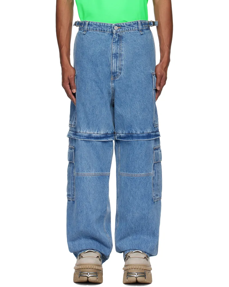 VETEMENTS Blue Convertible Denim Cargo Pants Mid