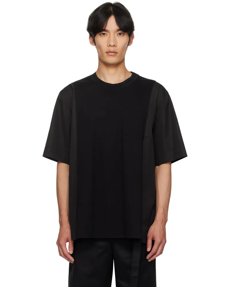 Sacai Black Poplin & Cotton Jersey T-shirt 001