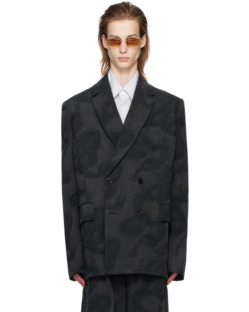Feng Chen Wang Black Dragon Denim Blazer Black