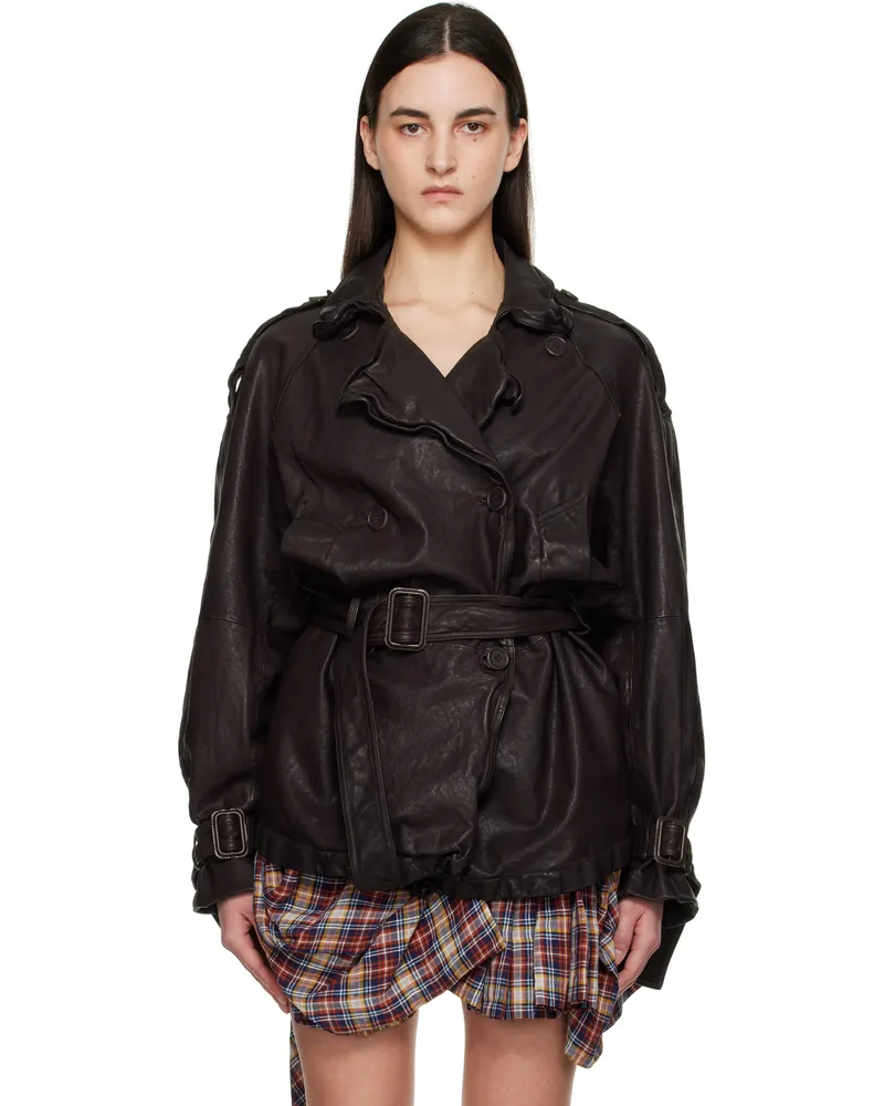 Acne Studios Brown Belted Leather Jacket Adm