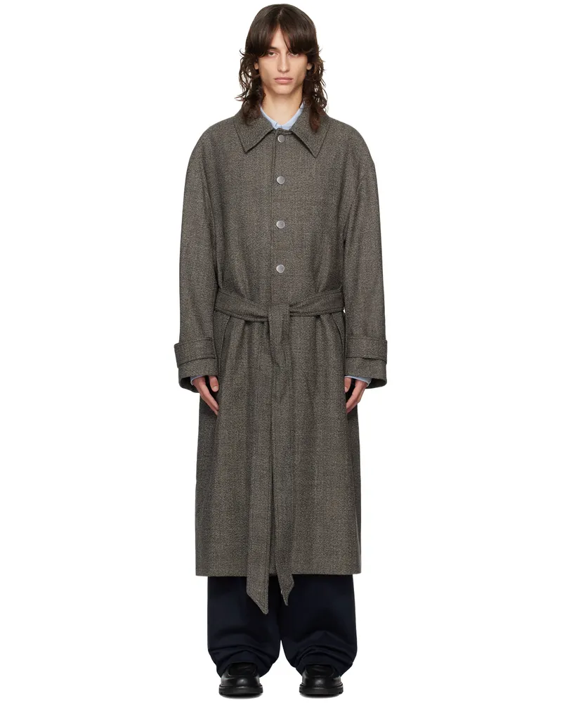 AMI Paris Brown Belted Coat Coffee