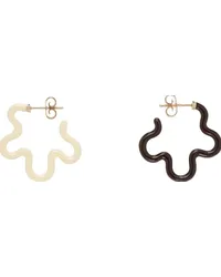 Bea Bongiasca Brown & Off-White 2 Tone Asymmetrical Flower Power Earrings Chocolate