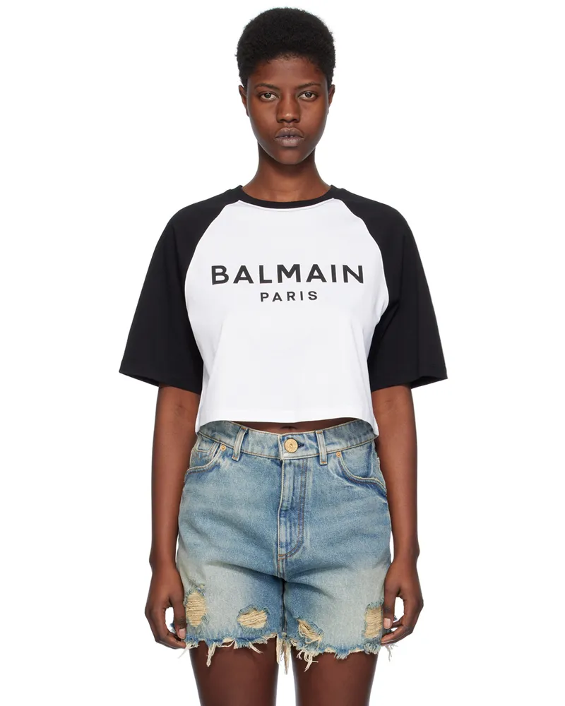 Balmain White & Black Raglan Sleeve T-Shirt Gab