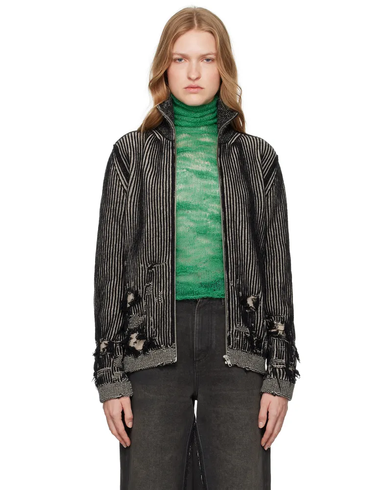 Maison Margiela Black & Beige Ribbed Wool Cardigan 961
