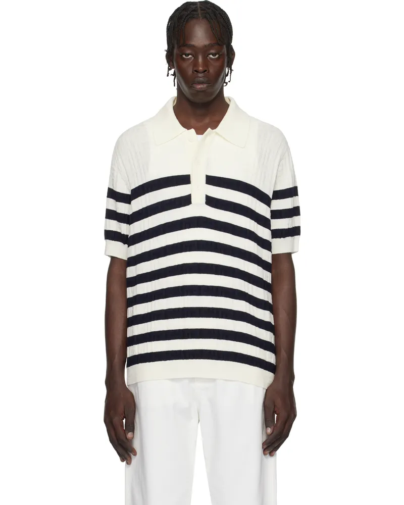 Balmain Off-White Striped Knit Polo Gcr