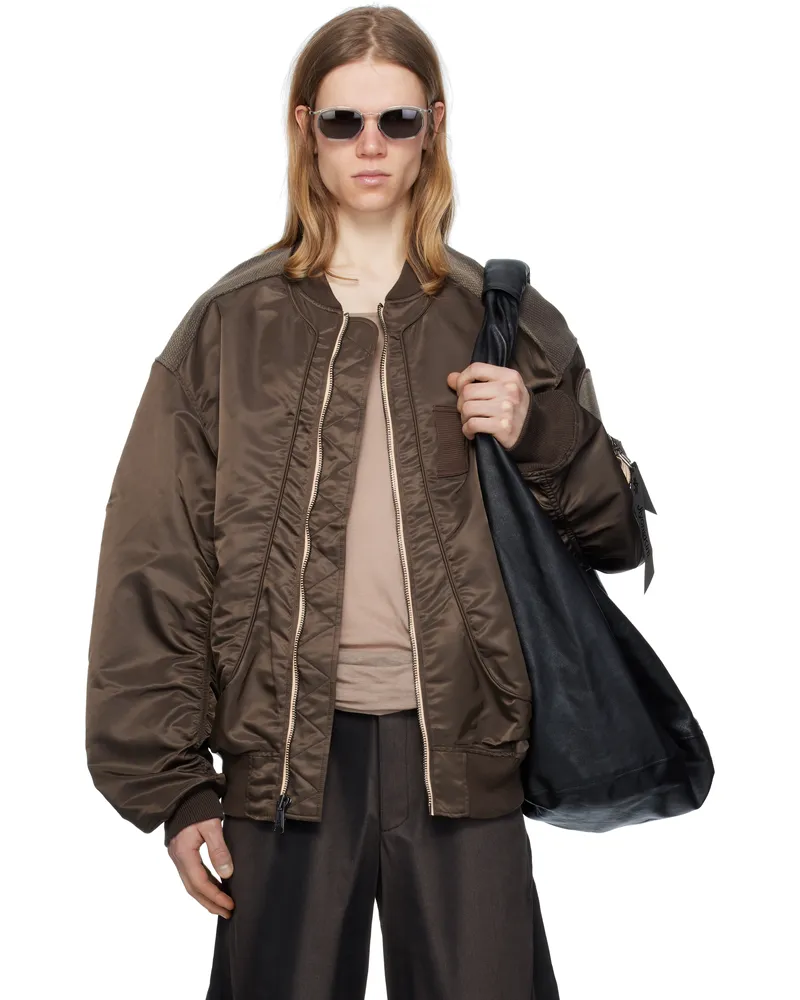 JiyongKim Brown Sun-Bleached Flight Bomber Jacket Brown