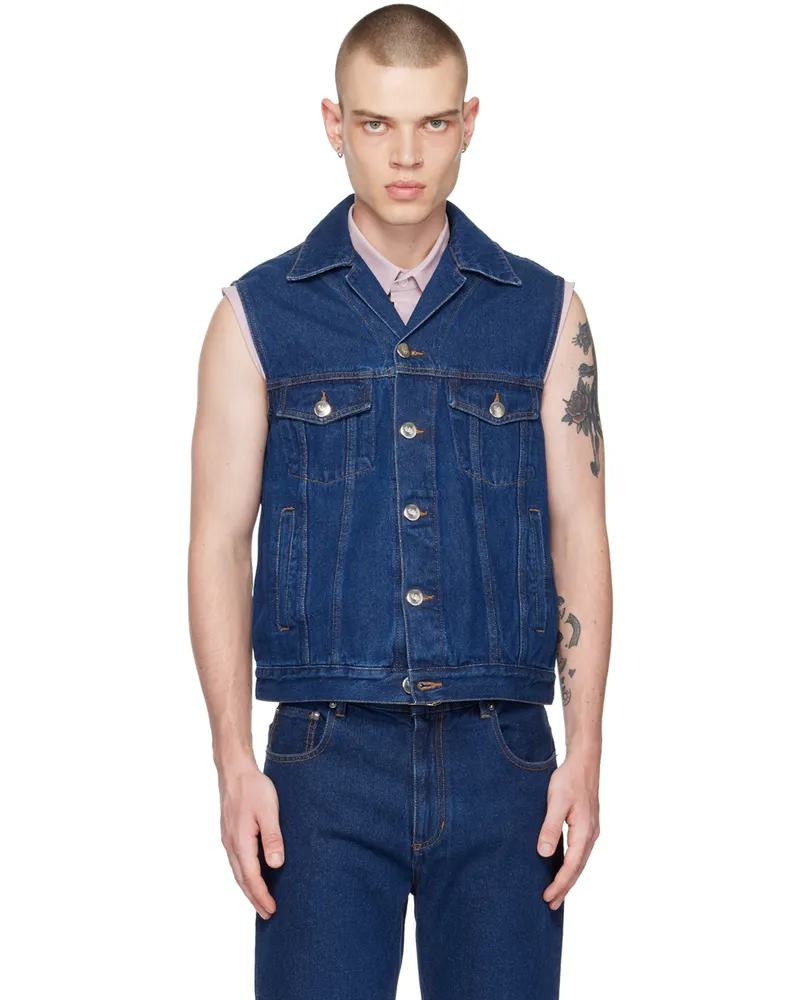 Ernest W. Baker Blue Sleeveless Denim Jacket Dark