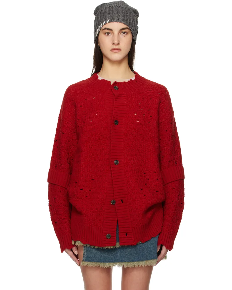 Andersson Bell Red Roghen Wool Long Cardigan Scarlet