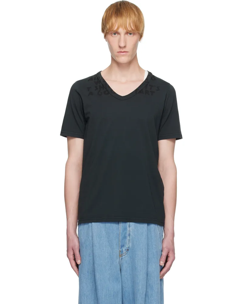 Maison Margiela Black V-Neck SIDA Jersey T-shirt 900