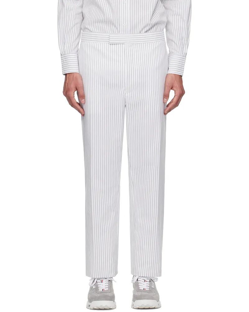 Thom Browne White & Gray Low Rise Backstrap Trousers 035