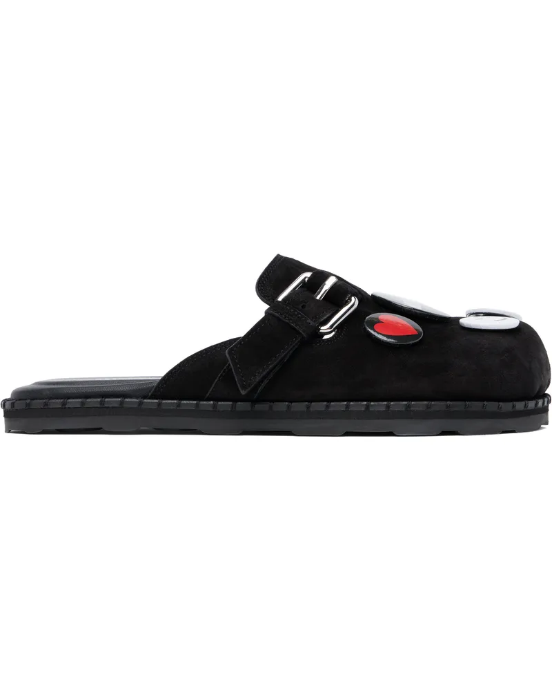 Moschino Black Cow Suede Sporty Mules Black