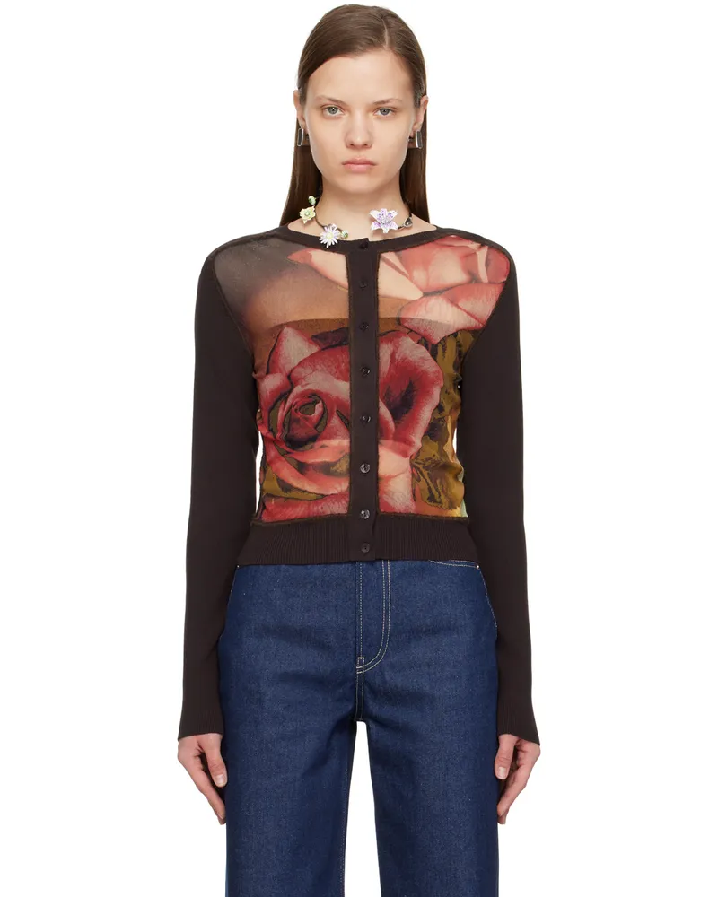 Jean Paul Gaultier Brown & Green Roses Cardigan 60403050