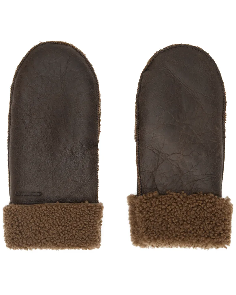 Our Legacy Brown Shearling Mittens Rustic