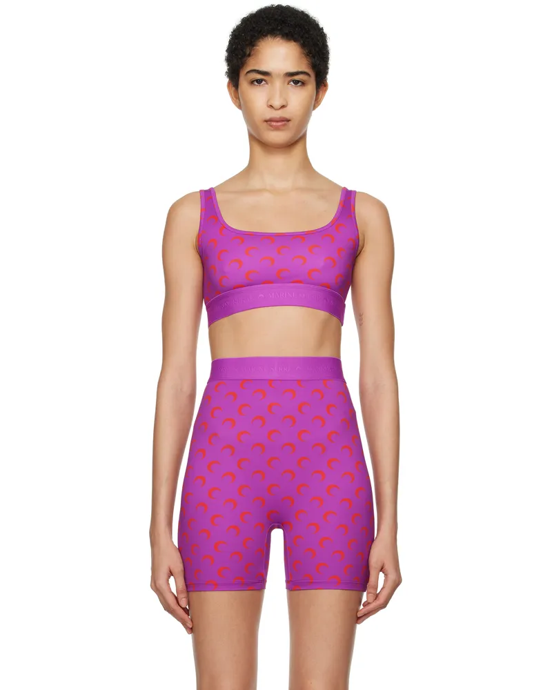 Marine Serre SSENSE Exclusive Purple & Red Moon Printed Jersey Sport Bra Pu40