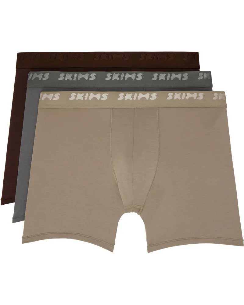 SKIMS Three-Pack Multicolor SKIMS Stretch 5 Boxer Briefs Desert