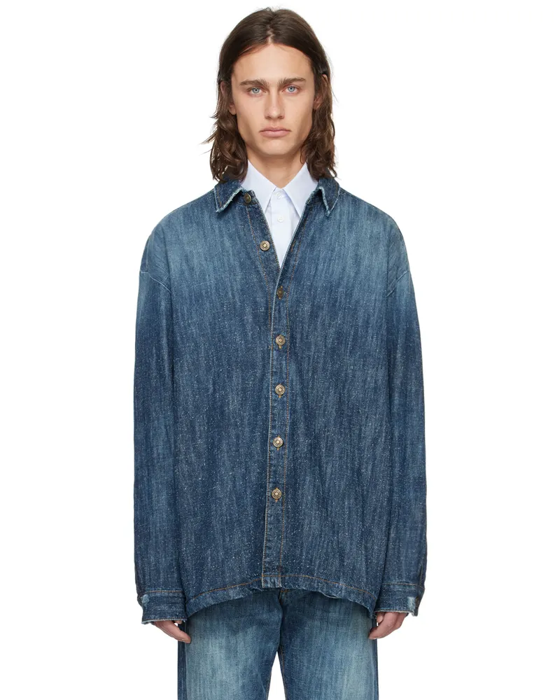 FourTwoFour on Fairfax Blue Faded Denim Shirt Stone
