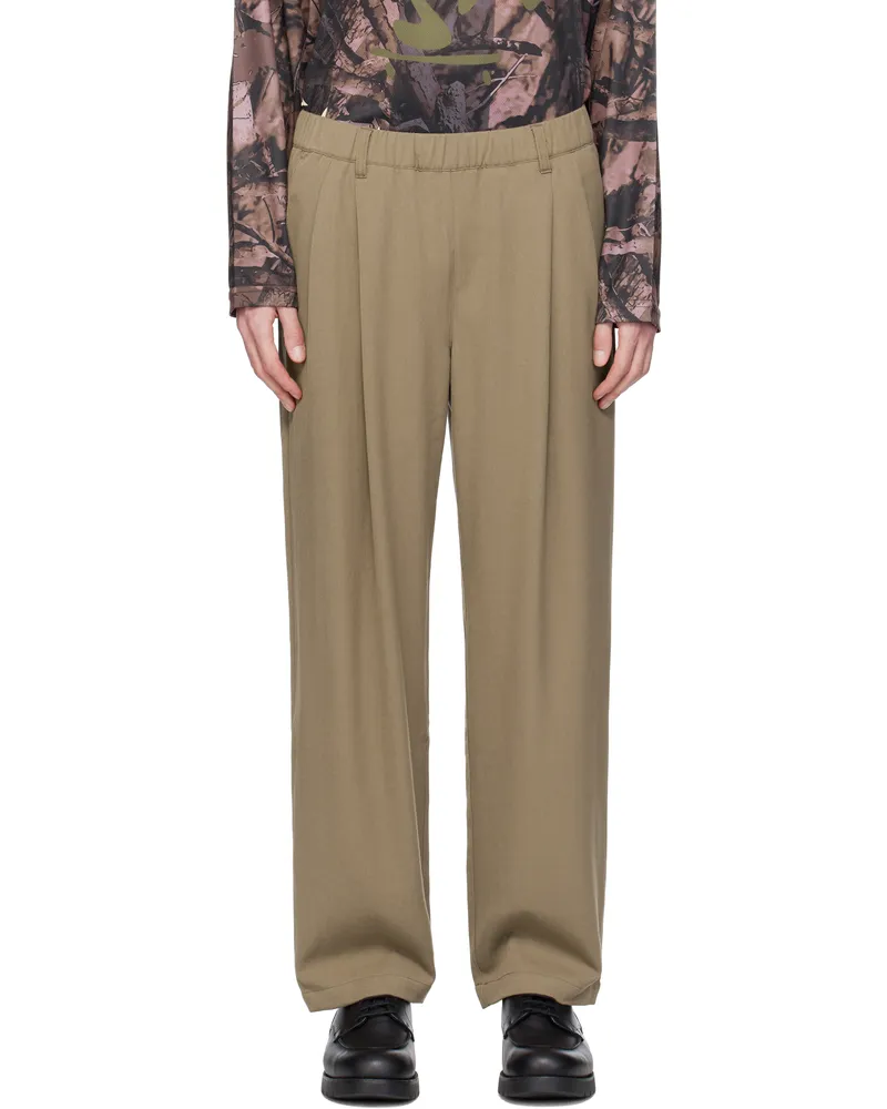 Dime Tan Pleated Twill Trousers Camel