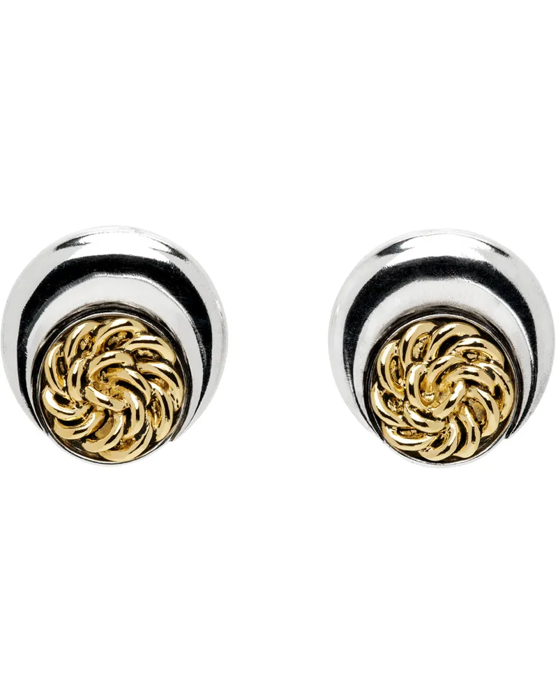 Marine Serre Silver & Gold Regenerated Buttons Moon Earrings 11