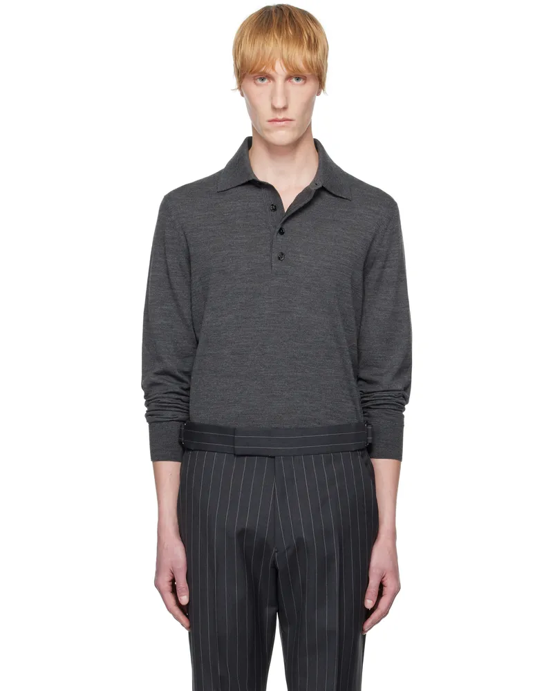 Tom Ford Gray Fine Gauge Pure Wool Polo Dark