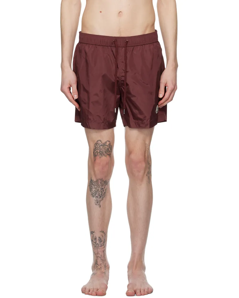 Moncler Burgundy Logo Patch Swim Shorts 435