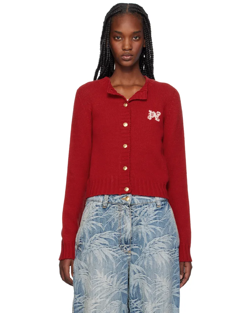 Palm Angels Red Monogram Cardigan Red