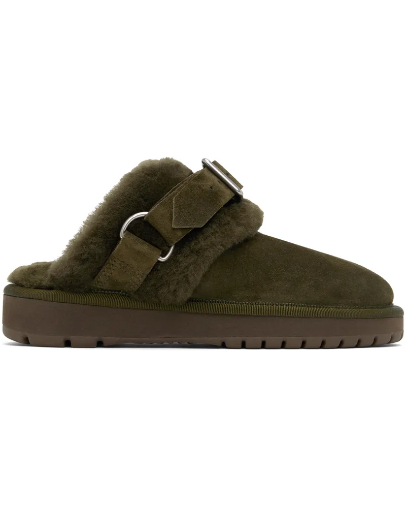 Burberry Green Suede & Shearling Chubby Slippers Loch