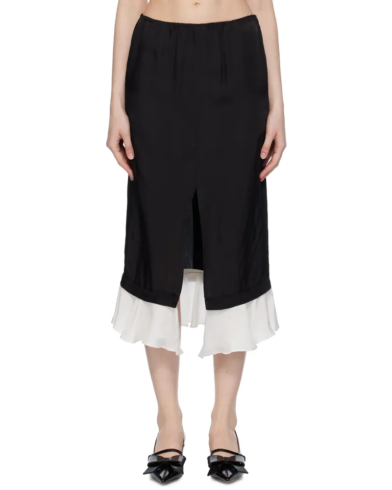 pushBUTTON Black Frilled Hem Midi Skirt Black