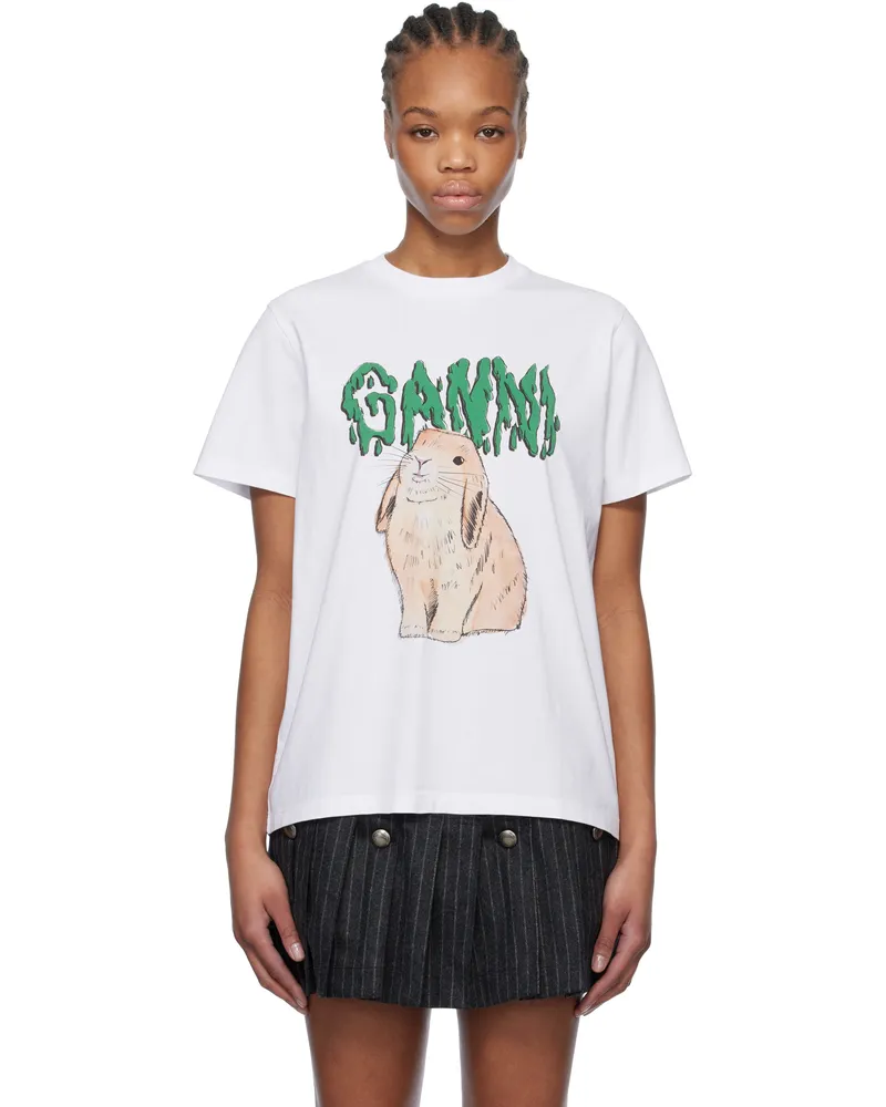 Ganni White Graphic Bunny Jersey T-shirt 151