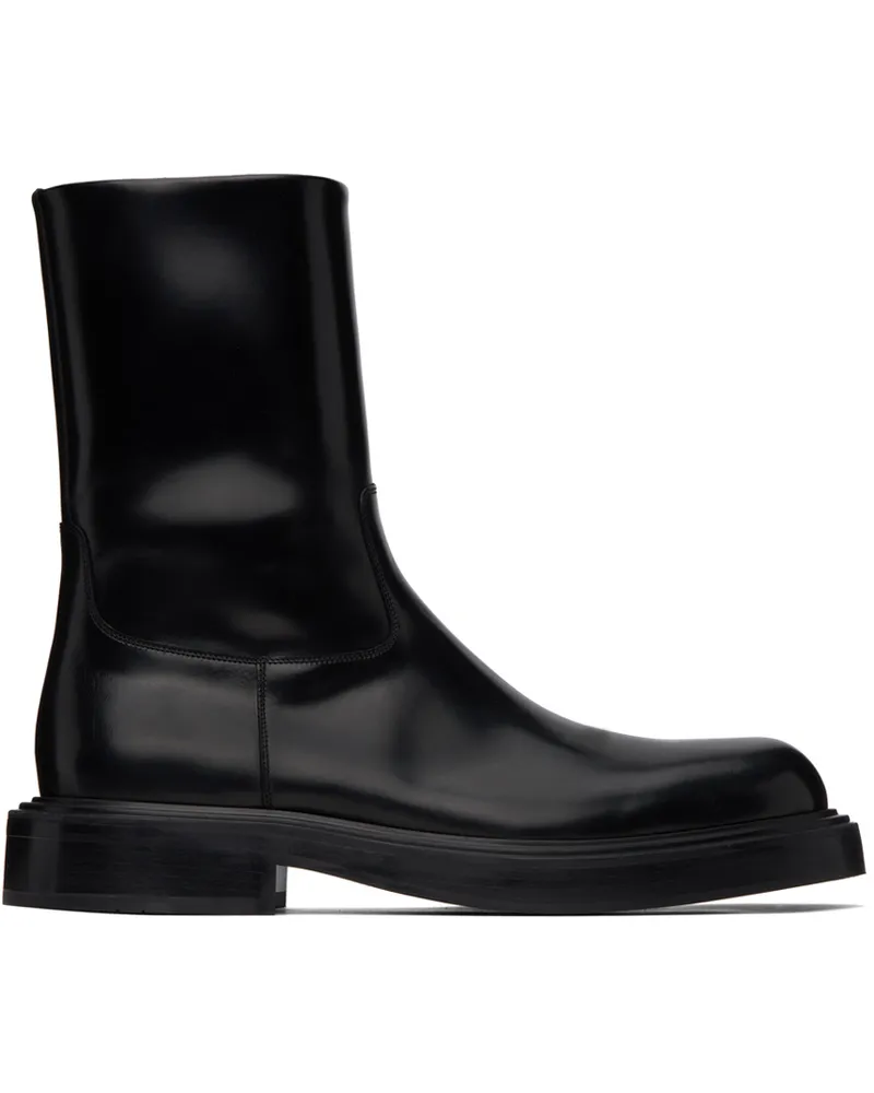 Ferragamo Black Leather Chelsea Boots Nero
