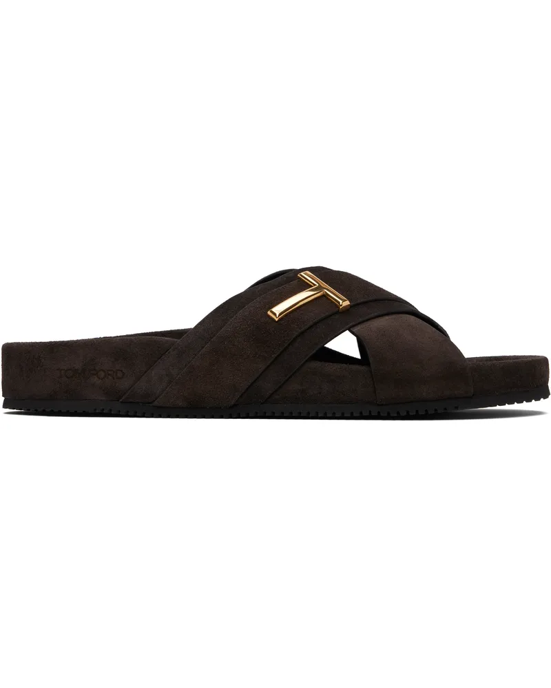 Tom Ford Brown Suede Wicklow T Slides 1b009coffee