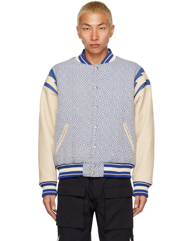 RHUDE Blue & White Jacquard Bomber Jacket Multi