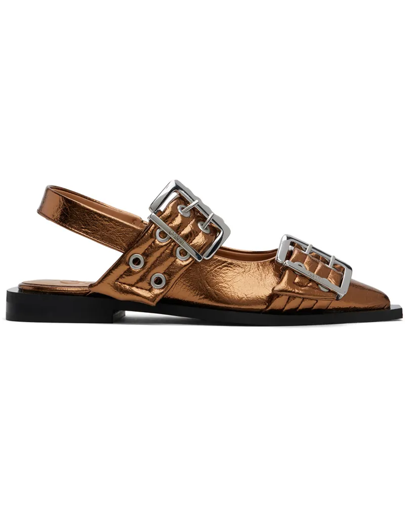 Ganni Copper Metallic Buckle Ballerina Flats 046