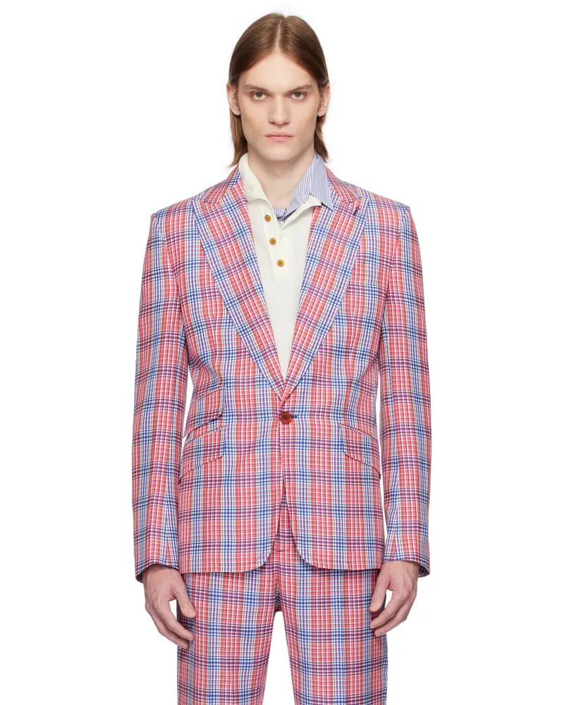 Vivienne Westwood Red & Blue One Button Blazer Ss25-f207