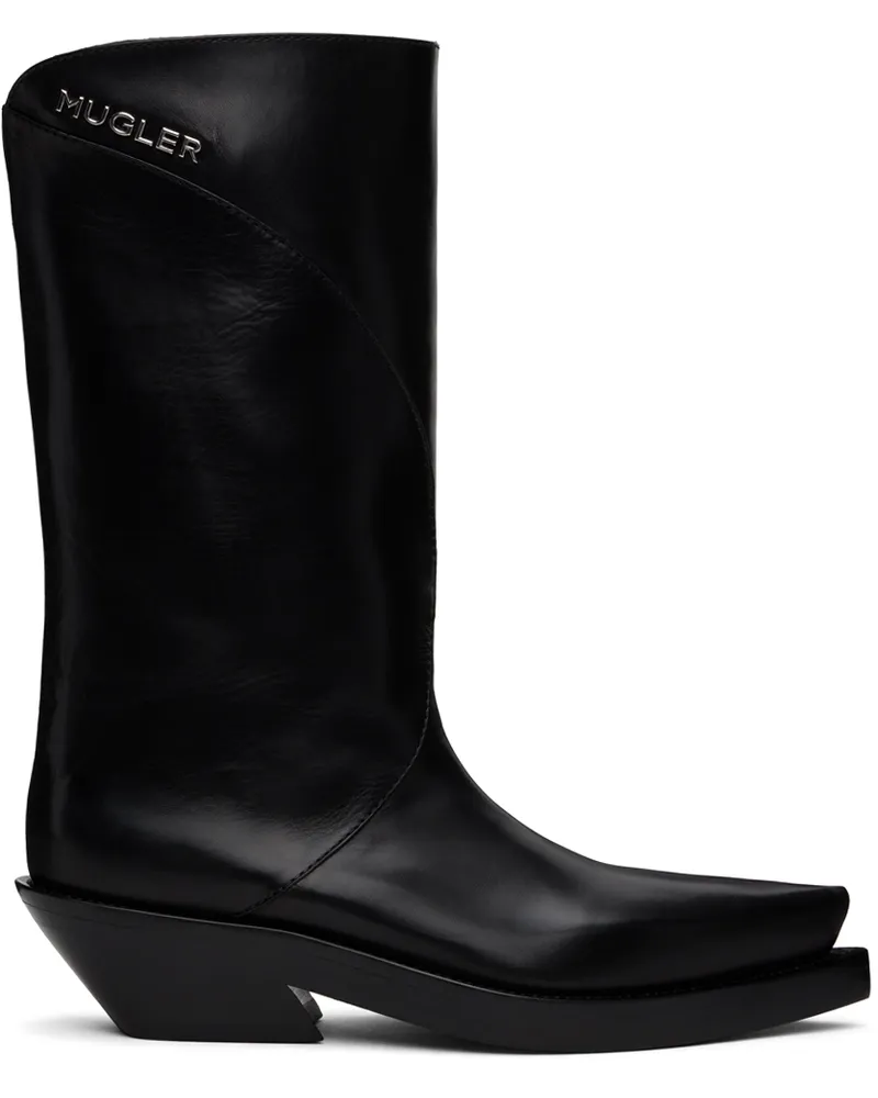Thierry Mugler Black Leather Santiag Boots Black