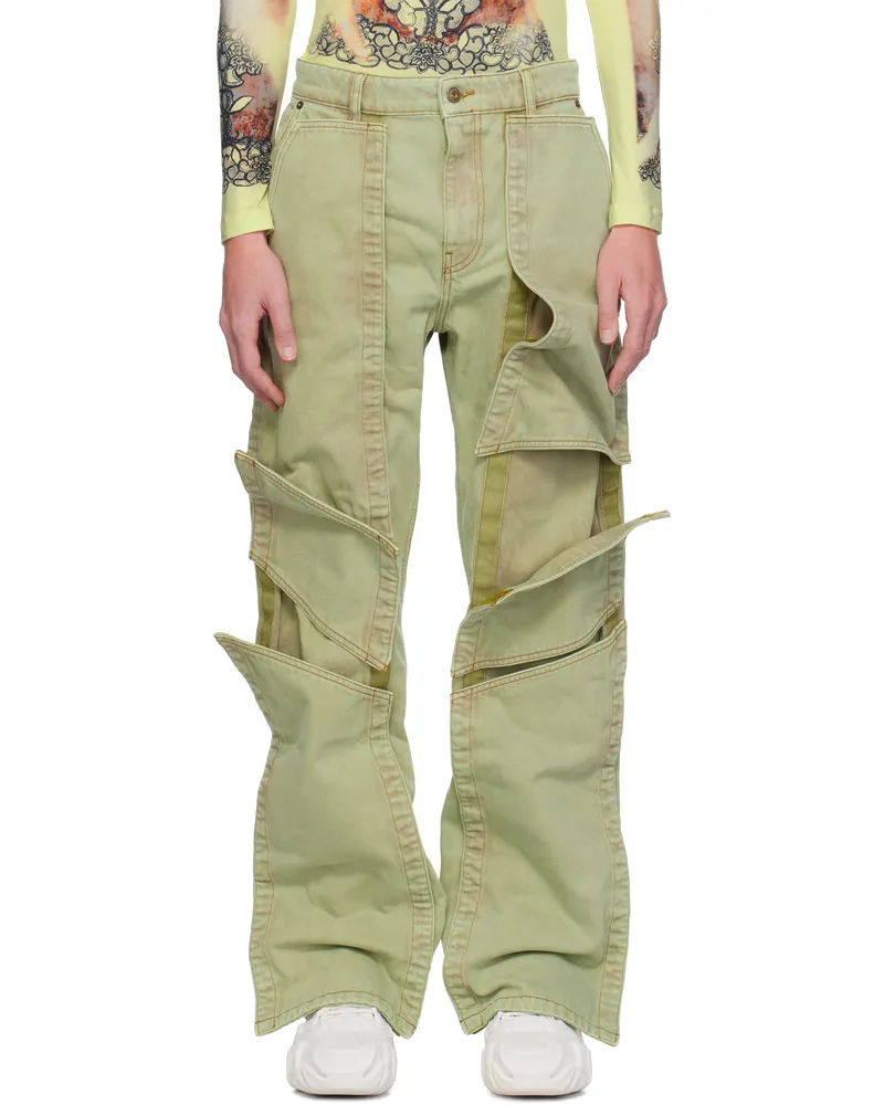Y/PROJECT Green Velcro Multi Panel Jeans Light