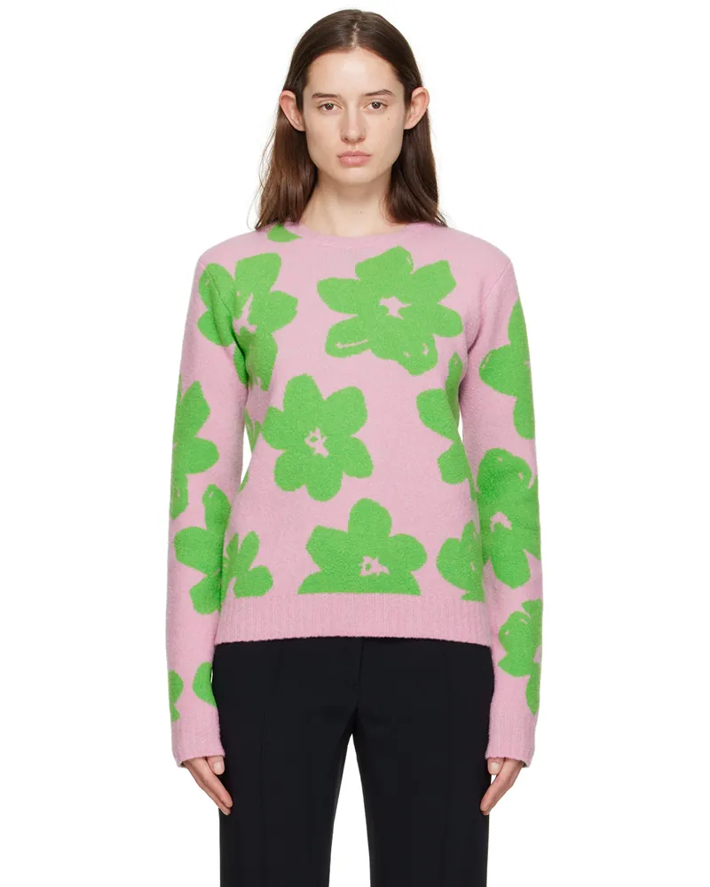 Jil Sander Pink & Green Jacquard Sweater 693