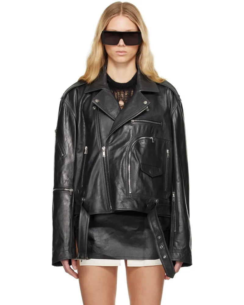 Rick Owens Black Hollywood Cropped Jumbo Bauhaus Stooges Leather Jacket 09
