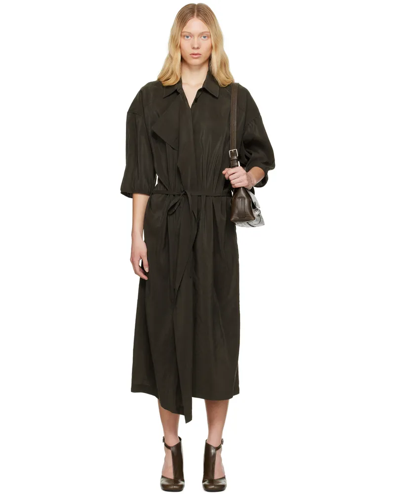 Christophe Lemaire Brown Asymmetrical Shirt Midi Dress Br507
