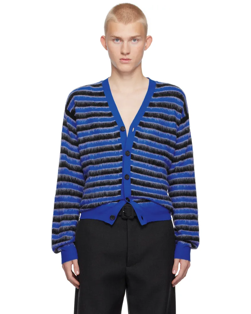Marni Blue & Black Wool Mohair Striped Cardigan Rgb57