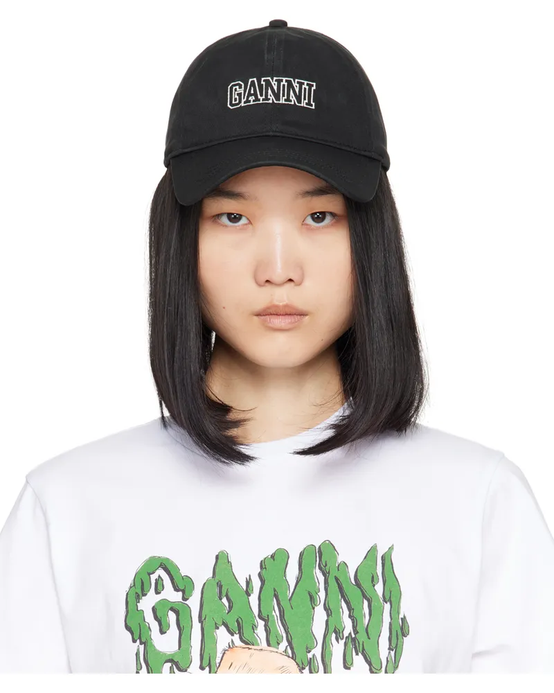 Ganni Black Embroidered Logo Cap 099