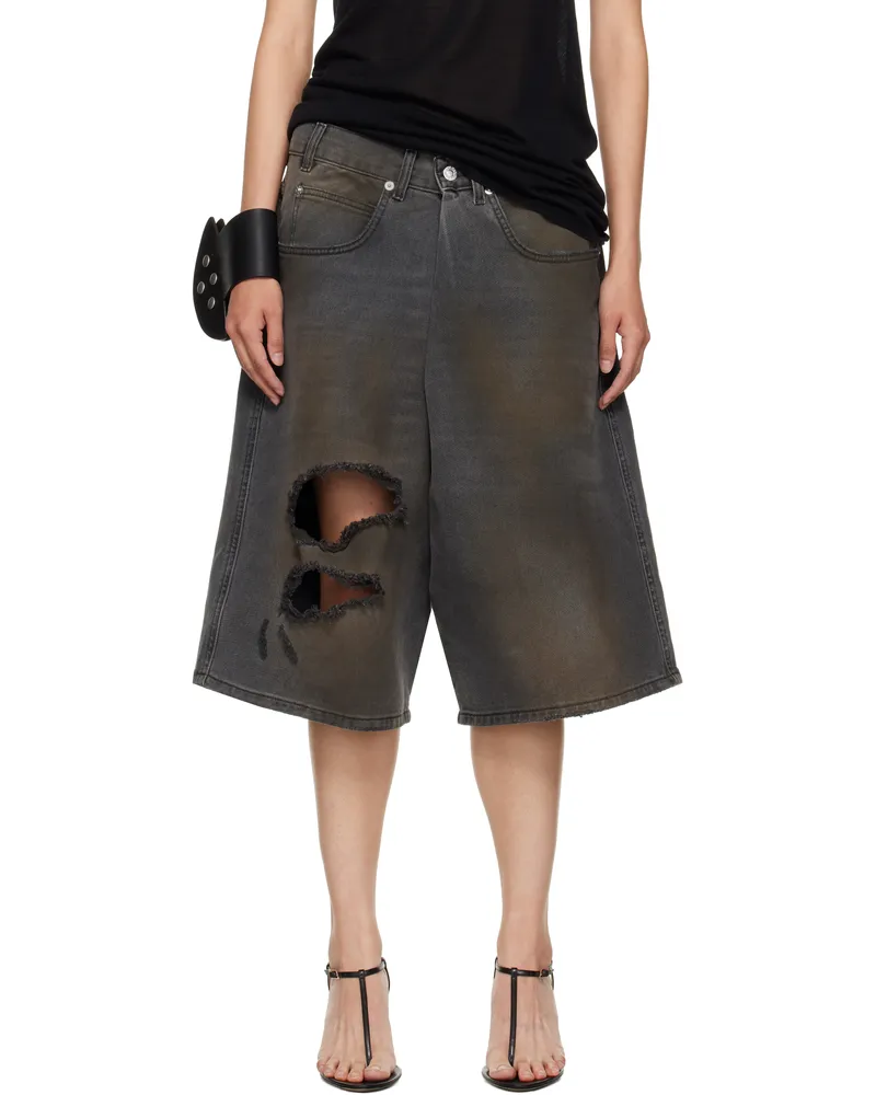 LU'U DAN Gray Kriss Kross Denim Shorts Dirty