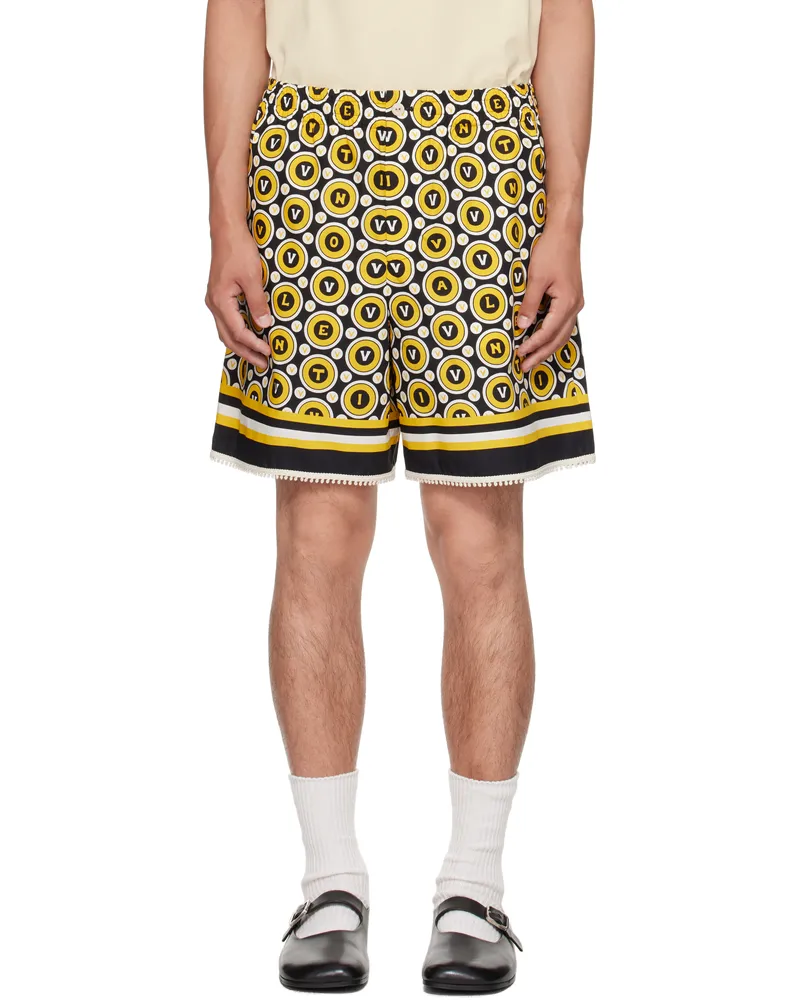 Valentino Garavani Black & Yellow Bulles Royales Print Shorts Clp