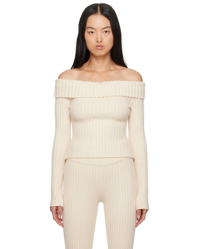 GUIZIO Off-White Thalia Off Shoulder Sweater Ivory