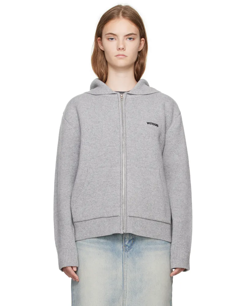 WE 11 DONE Gray Embroidered-Logo Hoodie Grey