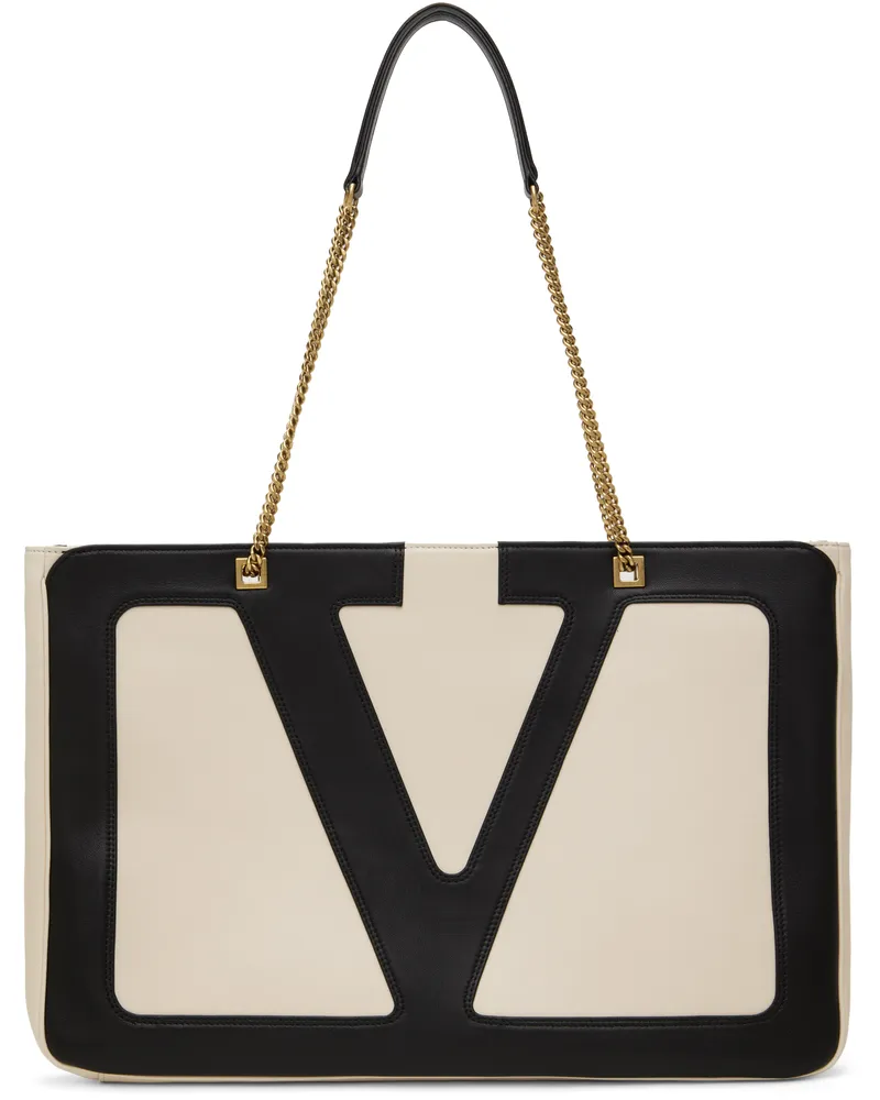 Valentino Garavani Off-White & Black Viva Superstar Nappa Leather Tote R4v