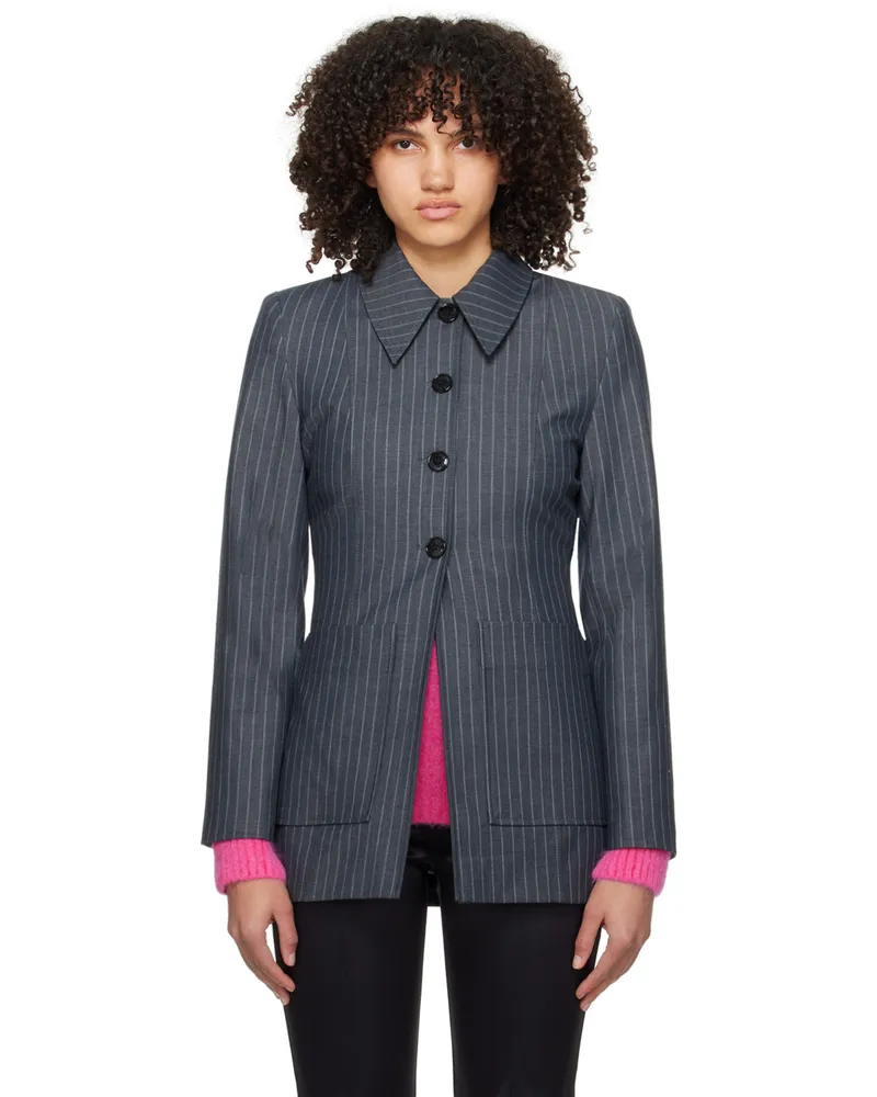 Ganni Gray Striped Blazer 016