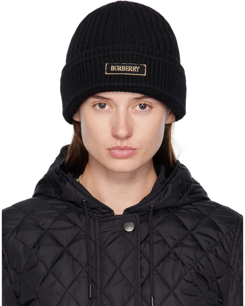 Burberry Black Logo Wool Beanie Black