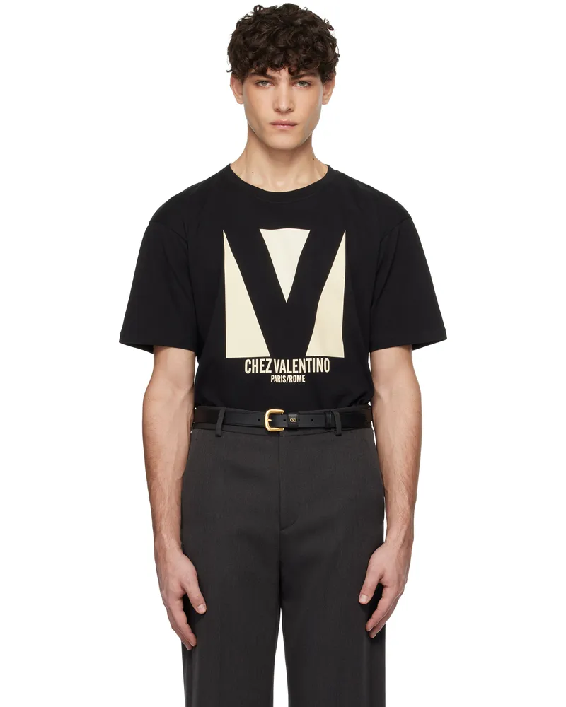 Valentino Garavani Black Jersey Cotton 'Chez Valentino' Print T-shirt 0no